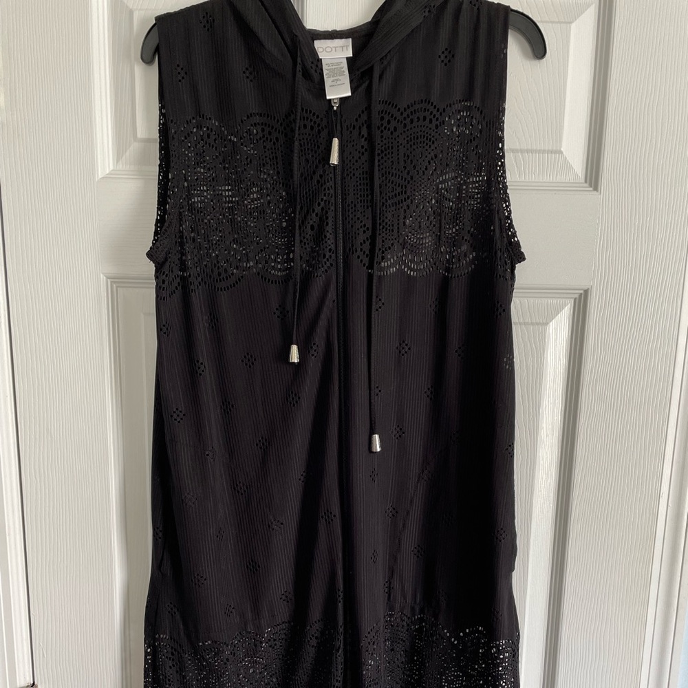 Dotti Black Sleeveless Hooded Mesh Swimsuit Coverup with Pockets
